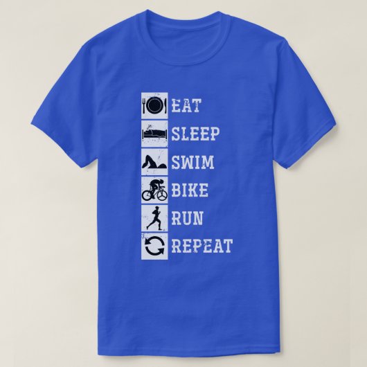 食べSleep Swim Bike走 Repeat Triathlon Tシャツ (デザイン正面)