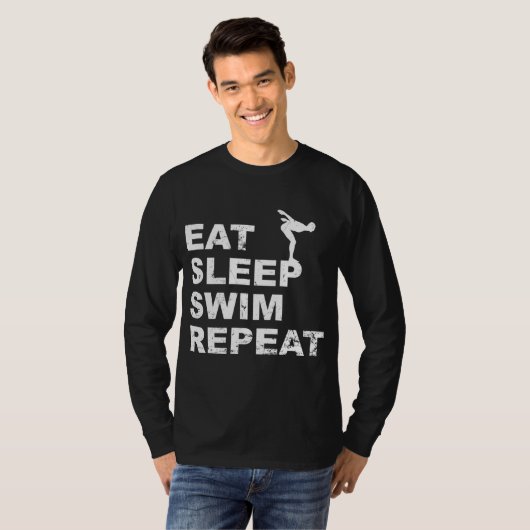 食べSleep Swim Repeat -泳ぐ人用のおもしろい引用文 Tシャツ (正面フル)