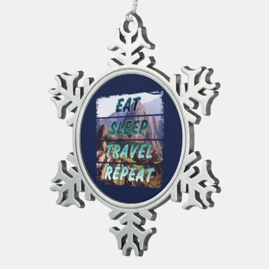 食べSleep Travel Repeat - Machu Picchu,ペルー スノーフレークピューターオーナメント (右)