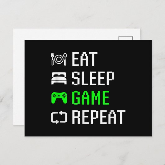 食べSleep Video Game繰り返しゲーマーおもしろいゲーム ポストカード (正面/裏面)