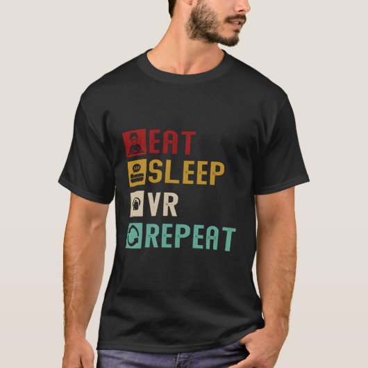 食べSleep Vr Repeat Virtual Realityおもしろいヴィンテージ Tシャツ (正面)