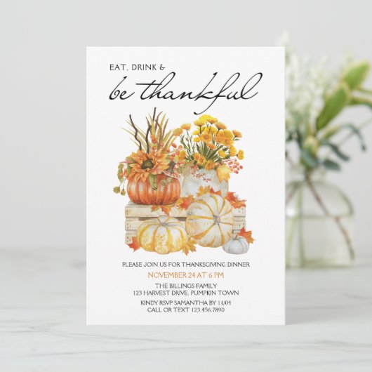 食べThanks Pumpkin Harvest Thanksgiving 招待状 (スタンド正面)