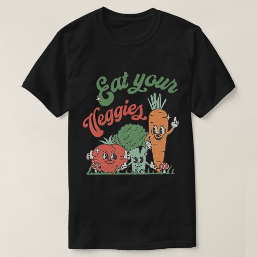 食べVeggiesレトロ90sスタイル野菜おもしろいV Tシャツ (デザイン正面)