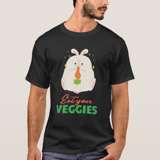 食べVeggies Rabbitビーガン野菜グリーンオルガ Tシャツ (正面)