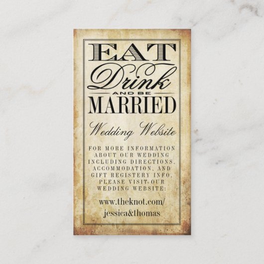 食べWebサイト結婚したDrink & Be Vintage Wedding エンクロージャーカード (正面)