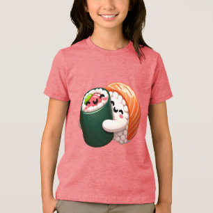食を愛する人ににこにこしている寿司ハグアート トライブレンドTシャツ
