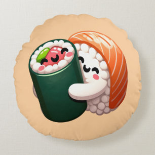 食を愛する人ににこにこしている寿司ハグアート ラウンドクッション