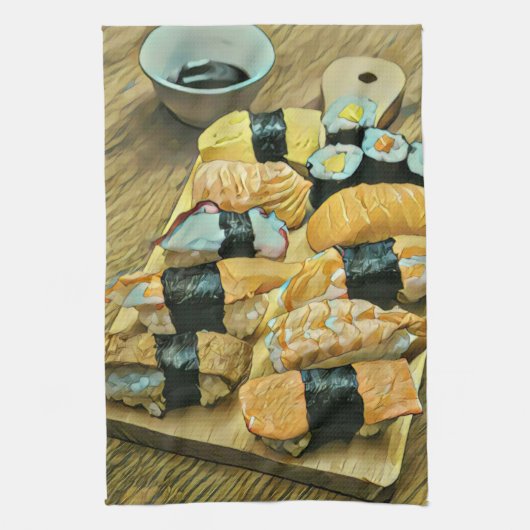 食を愛する人への寿司の贈り物 キッチンタオル (縦)
