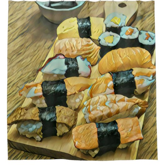 食を愛する人への寿司の贈り物 シャワーカーテン (正面)