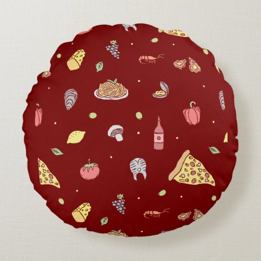 食イタリアン品パターン。シームレスイタリアン食品 ラウンドクッション (正面)