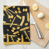 食イタリアン物，パスタ模様 キッチンタオル (四つ折り)