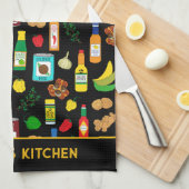 食カリブの品パターン(の模様が)ある名前をカスタムする キッチンタオル (四つ折り)