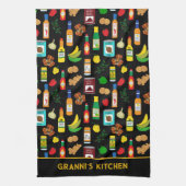 食カリブの品パターン(の模様が)ある名前をカスタムする キッチンタオル (縦)