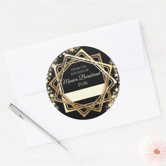 食フェイク品の台所から金ゴールドの星 ラウンドシール (封筒)