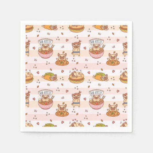 食ラーメン寿司で食べ物のパグ スタンダードカクテルナプキン (正面)