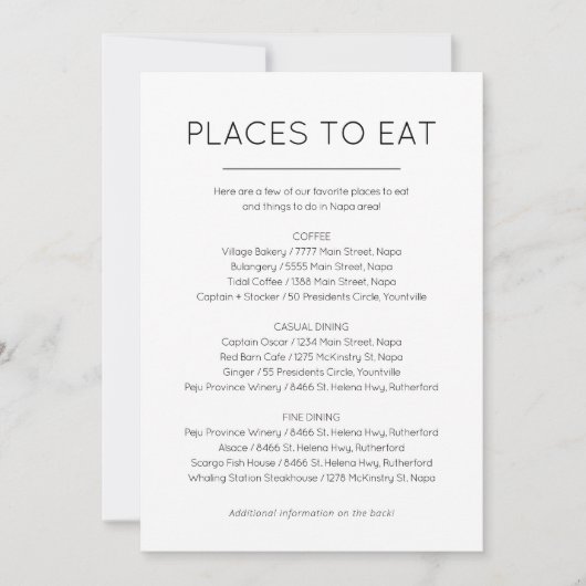 食事とアクティビティのカード 招待状 (正面)