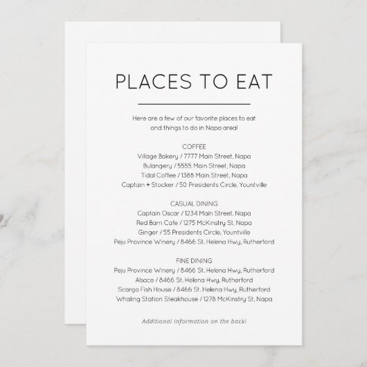 食事とアクティビティのカード 招待状 (正面/裏面)