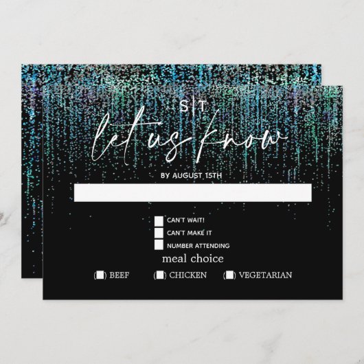 食事のモダン選択RSVPエギーティール(緑がかった色)グリッター 招待状 (正面/裏面)