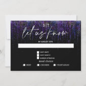 食事のモダン選択RSVPエッジパープルグリッター 招待状 (正面)