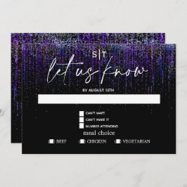 食事のモダン選択RSVPエッジパープルグリッター 招待状