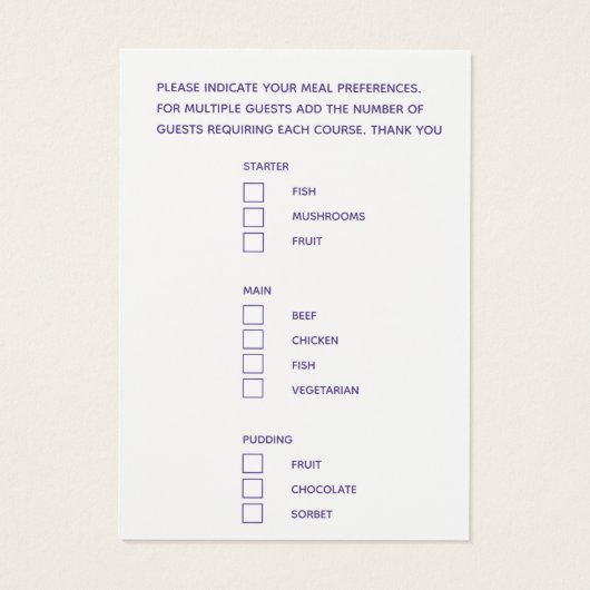 食事の結婚選択の紫外線芸術の小さなカード (裏面)