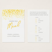 食事の結婚選択イエローウォーター色の返信カード (正面&裏面)