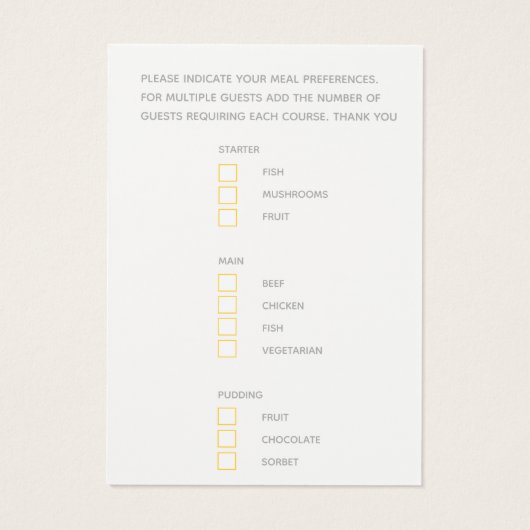 食事の結婚選択イエローウォーター色の返信カード (裏面)