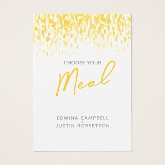 食事の結婚選択イエローウォーター色の返信カード (正面)