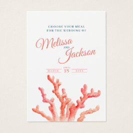 食事の結婚選択コーラルブルーの小さなカード