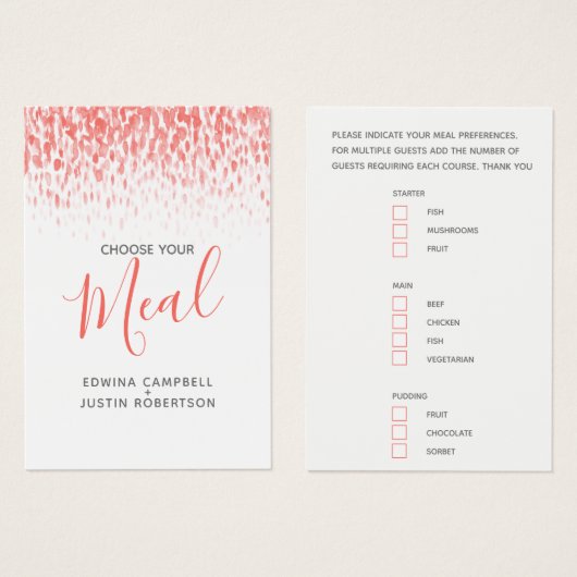 食事の結婚選択サンゴの水の色の返信カード (正面&裏面)