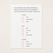 食事の結婚選択サンゴの水の色の返信カード (裏面)