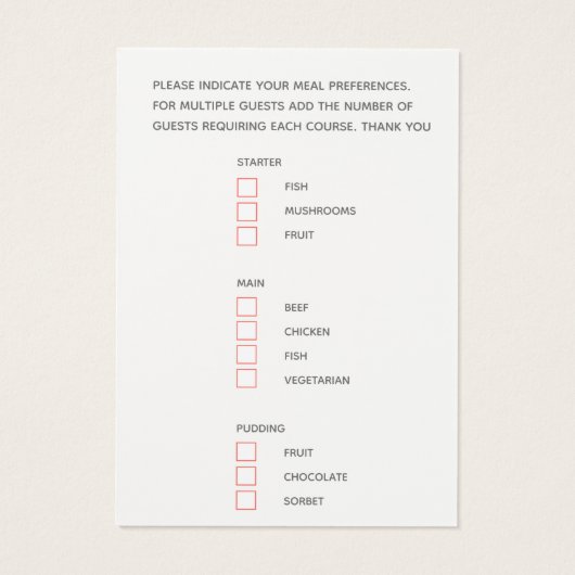 食事の結婚選択サンゴの水の色の返信カード (裏面)