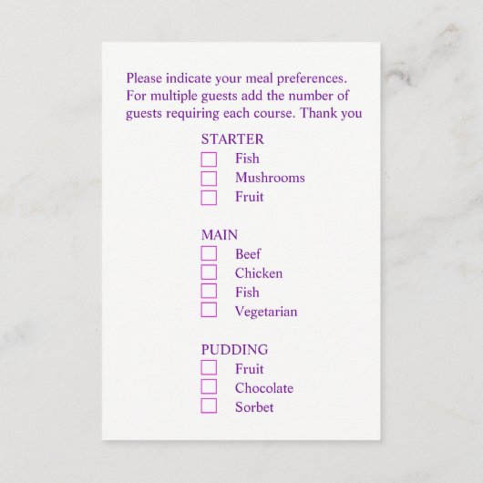 食事の結婚選択パープルパンジーフローラ エンクロージャーカード (裏面)