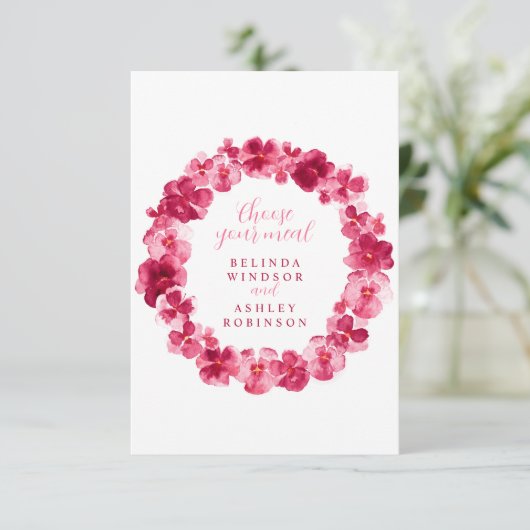 食事の結婚選択ピンクのパンジーフローラ エンクロージャーカード (スタンド正面)