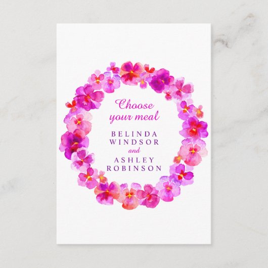 食事の結婚選択ピンクのパンジーフローラ エンクロージャーカード (正面)