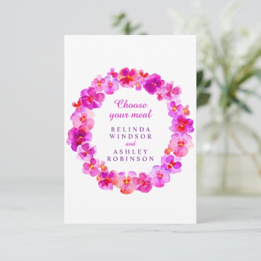 食事の結婚選択ピンクのパンジーフローラ エンクロージャーカード (スタンド正面)