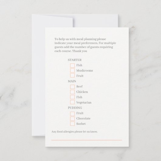 食事の結婚選択ピーチフローラ返信カード 出欠カード (裏面)