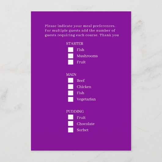食事の結婚選択ホアリー紫色の花 エンクロージャーカード (裏面)