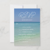 食事の選択と美しいビーチ結婚式 出欠カード (正面)