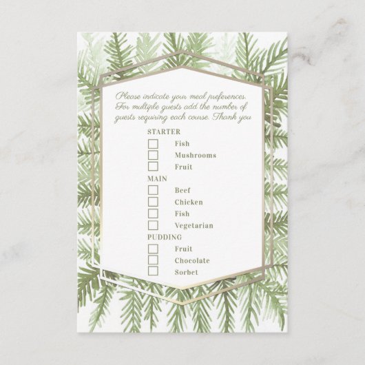 食事の選択の冬のイベント緑の常緑芸術 エンクロージャーカード (正面)