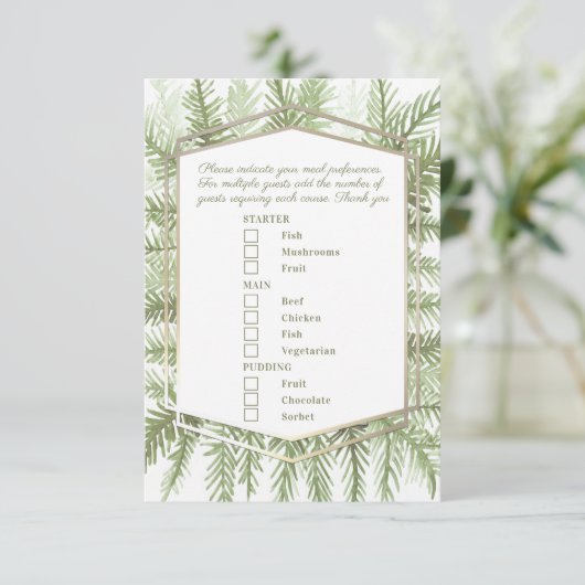 食事の選択の冬のイベント緑の常緑芸術 エンクロージャーカード (スタンド正面)