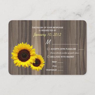 食事の選択の素朴な木およびヒマワリRSVP 出欠カード