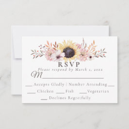 食事の選択ひまわり花結婚式RSVPレスポンスカード 出欠カード