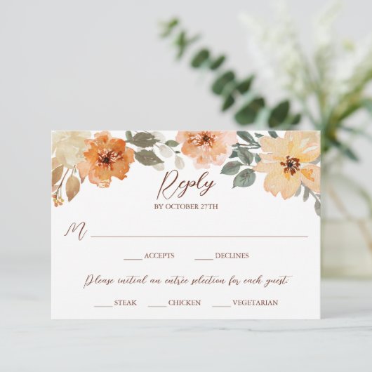 食事の選択素朴水の色の秋のフローラ 出欠カード (スタンド正面)