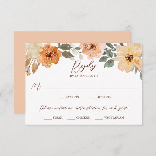 食事の選択素朴水の色の秋のフローラ 出欠カード (正面/裏面)