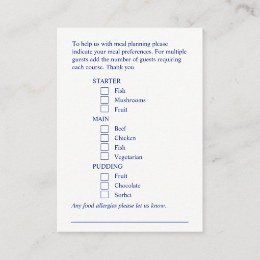 食事の選択結婚ブルースプラッシュエンクロージャカード エンクロージャーカード (裏面)