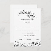 食事の選択(黒)のRSVPを結婚するエレガントな渦巻 出欠カード (正面/裏面)