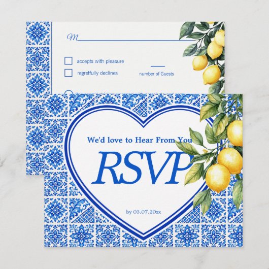 💙🍋食事の選択 + QR Azul & Limone Romance 出欠カード (正面/裏面)