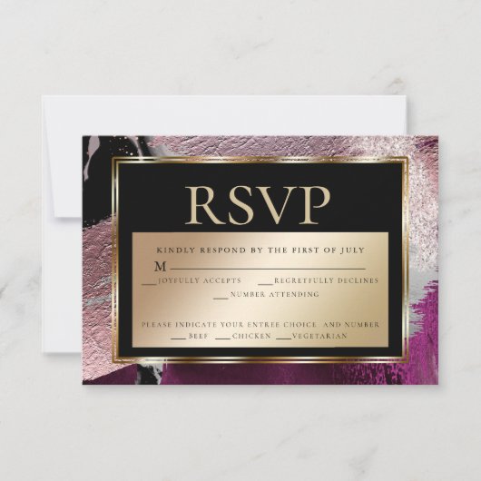 食事の選択RSVP |メタリック金ゴールドテクスチャ2 招待状 (正面)