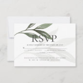 食事の選択RSVP | Sage Green Waterカラー葉 招待状 (正面)